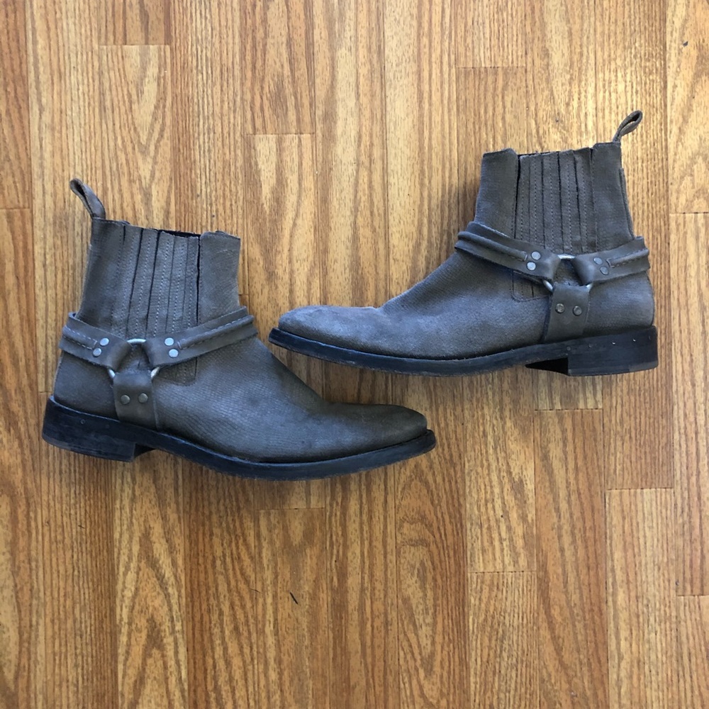 All saints grey Chelsea boots w harness